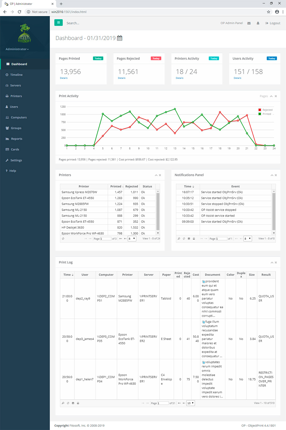 OP Desktop screenshot: Interface