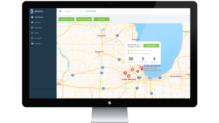 Branch Software - Users can view per-location reports through the dashboard