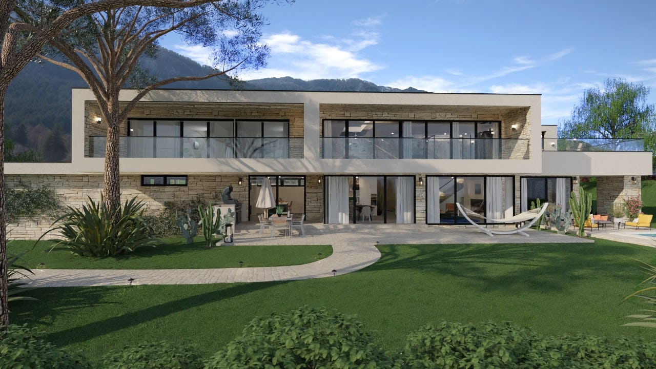 Cedreo Software - Exterior 3D rendering of a modern house created with Cedreo