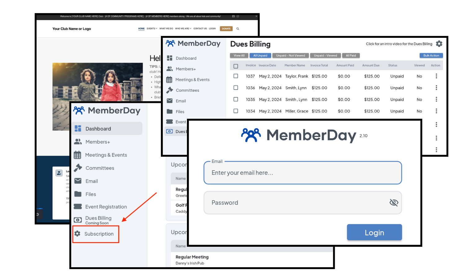 MemberDay screenshot: MemberDay club management and public website 