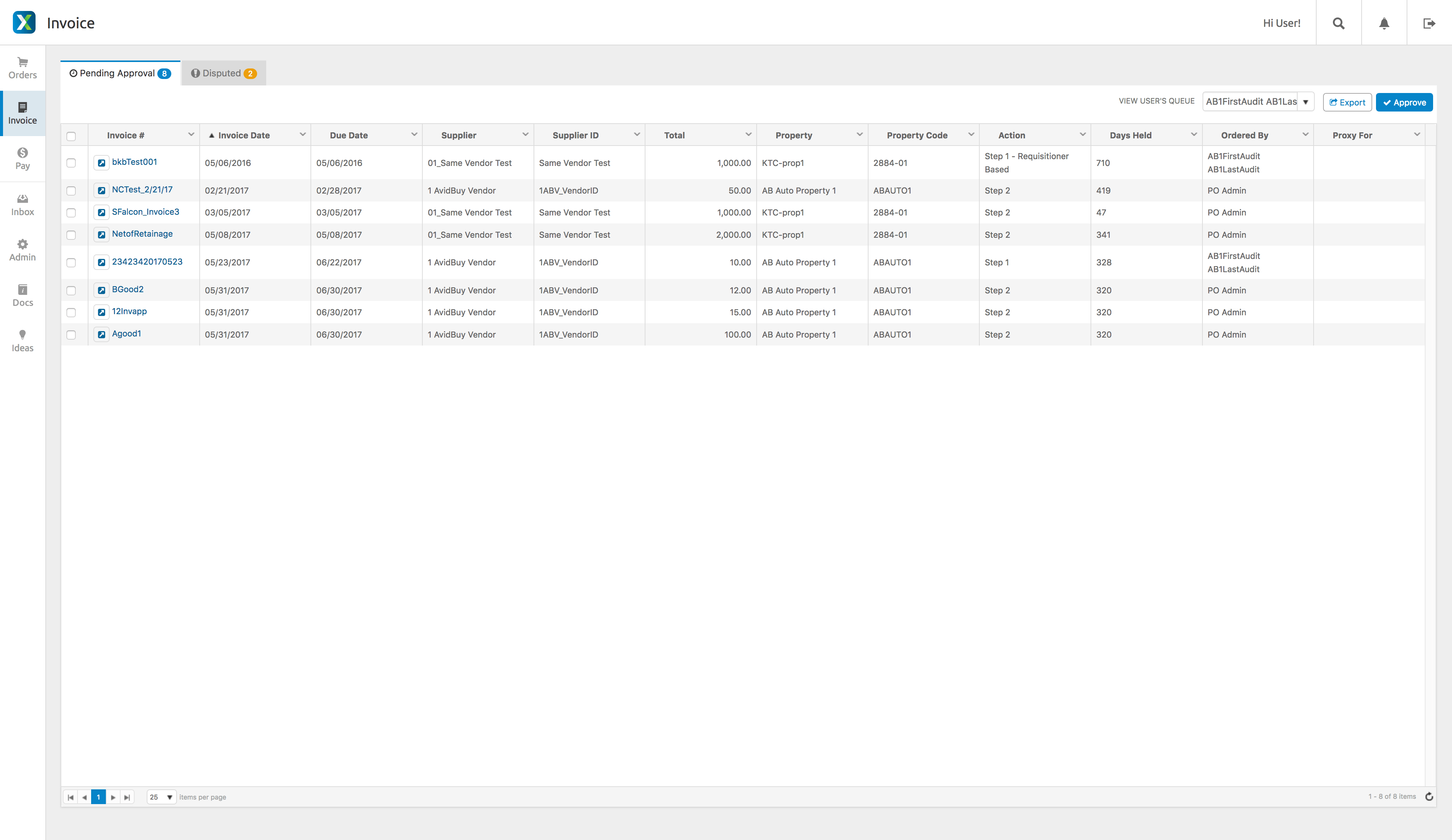 AvidXchange invoice queue tabs screenshot