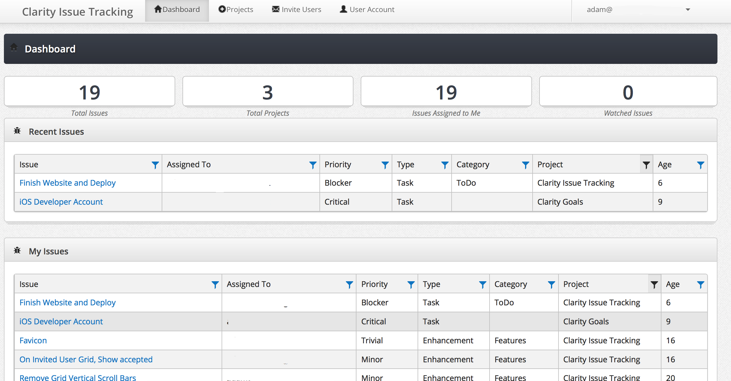 Clarity Issue Tracking Software - Clarity Issue Tracking dashboard