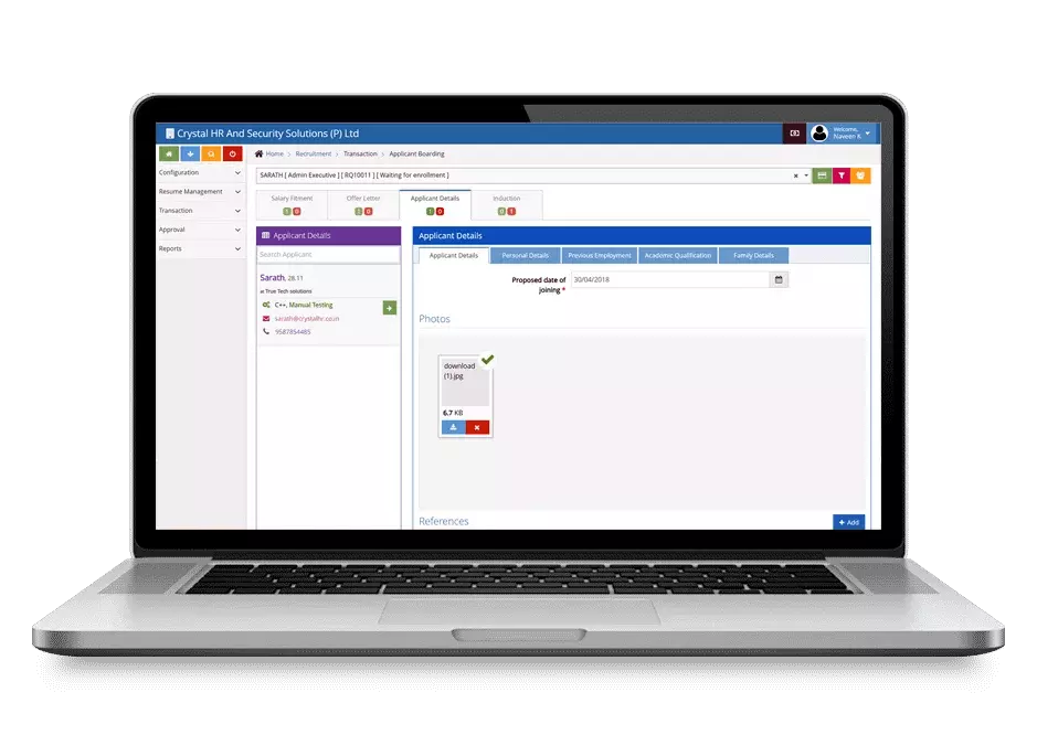 Wallet HR screenshot: Wallet HR applicant details