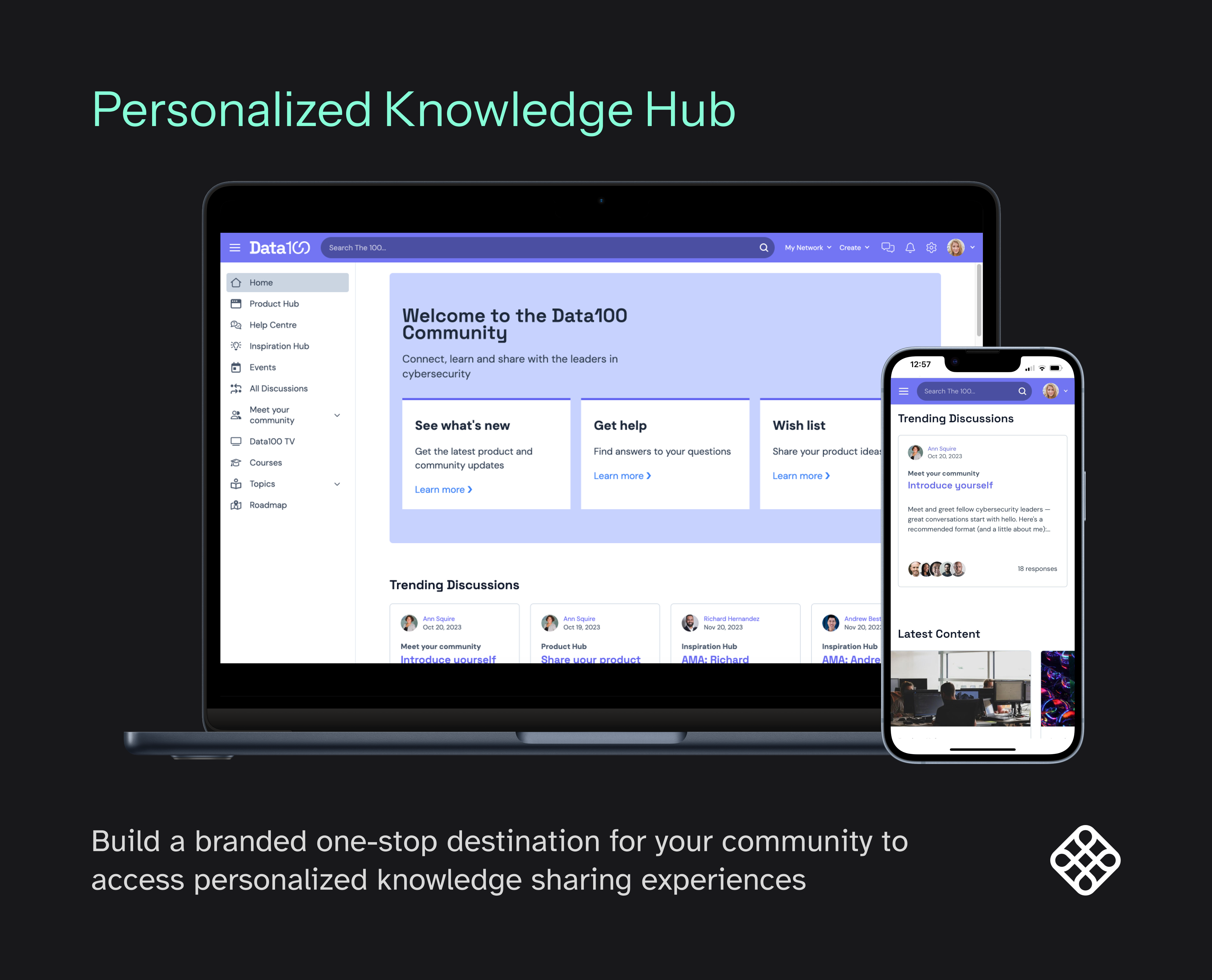Build a branded one-stop destination for your community to access personalized knowledge sharing experiences