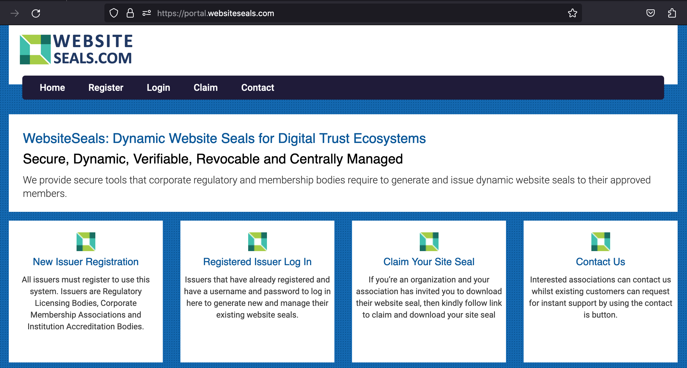 Portal home page which gives access to associations and members to interact with the system