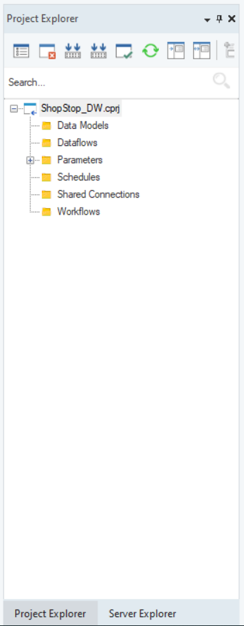 Project Explorer Showing the Folders in the Data Warehousing Project
