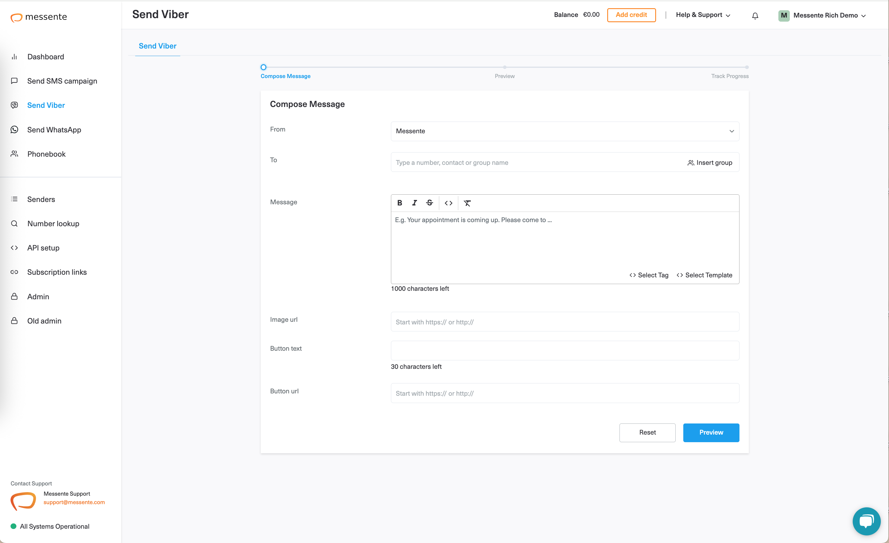 Messente Software - Messente Viber messages