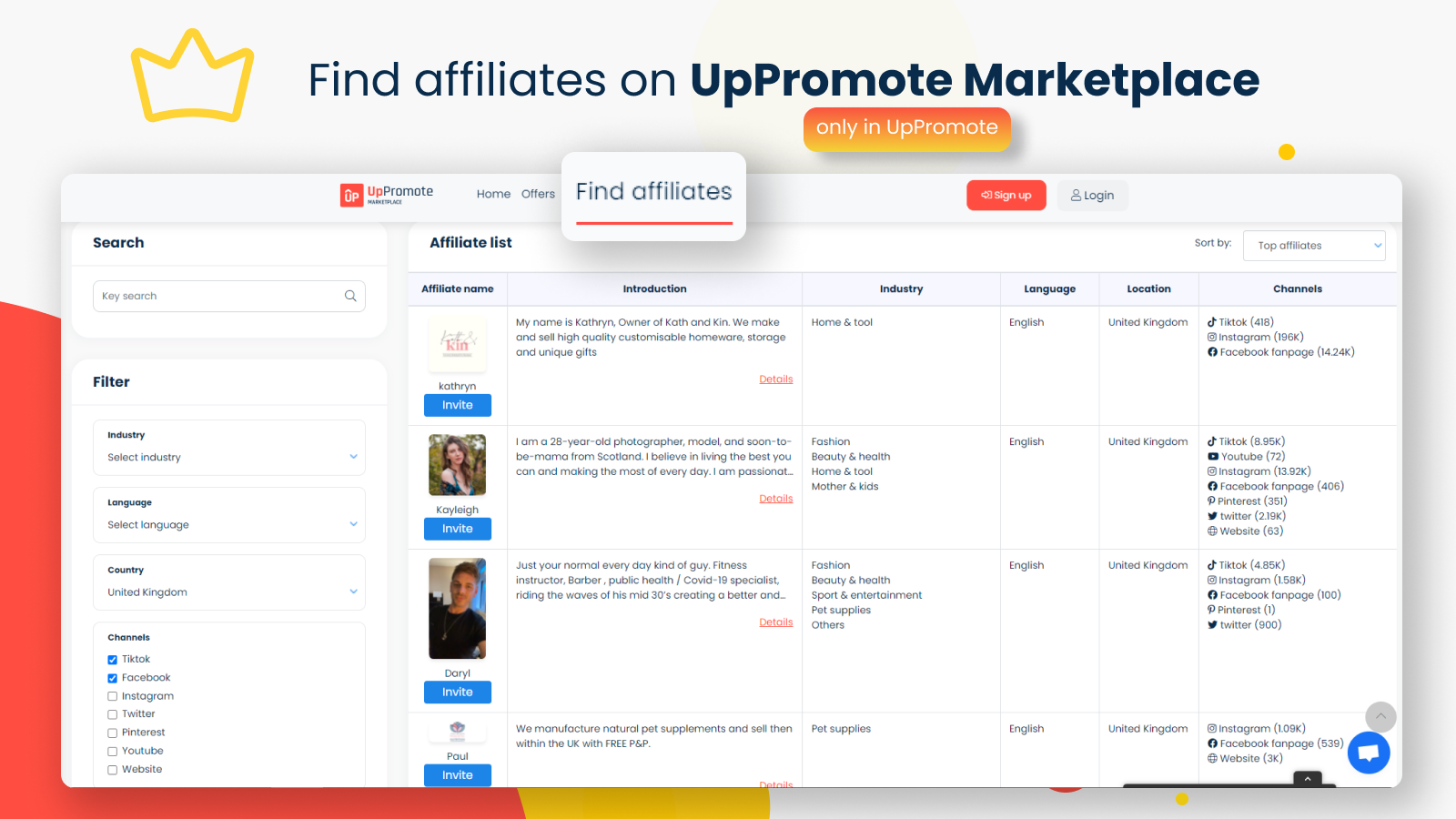 Find affiliates on UpPromote Marketplace