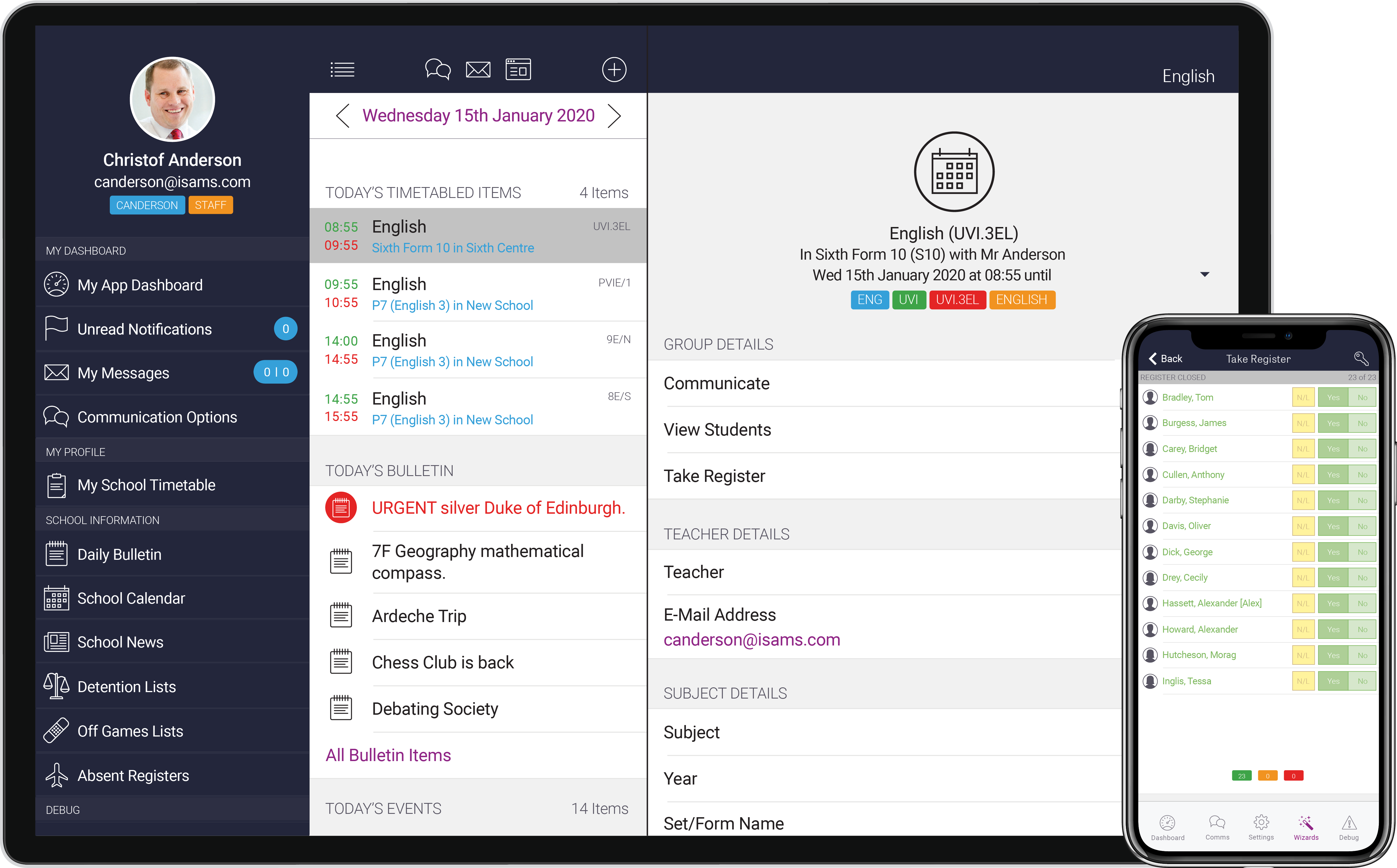 iSAMS screenshot: iSAMS Teacher App