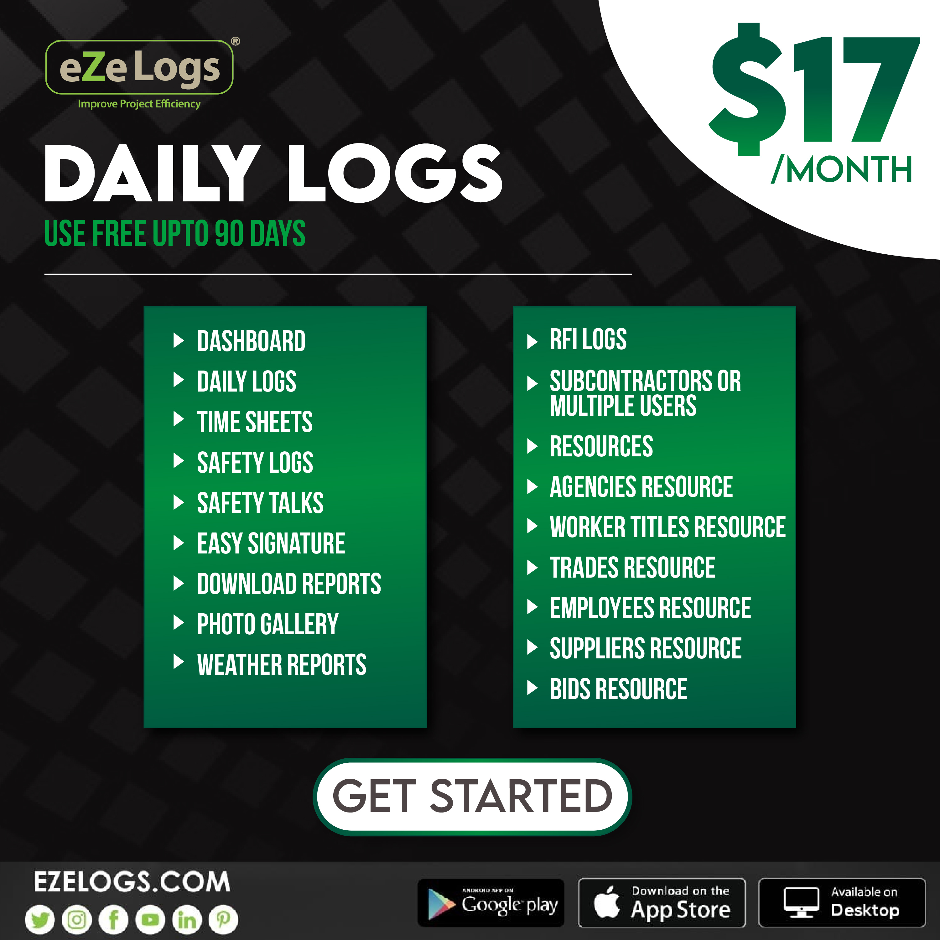 Daily Logs- Create Time sheets, enter construction workers data, material, equipment used, weather, job site conditions, information, photos, quality control check list, generate reports, email reports to project stake holders and track labor hours