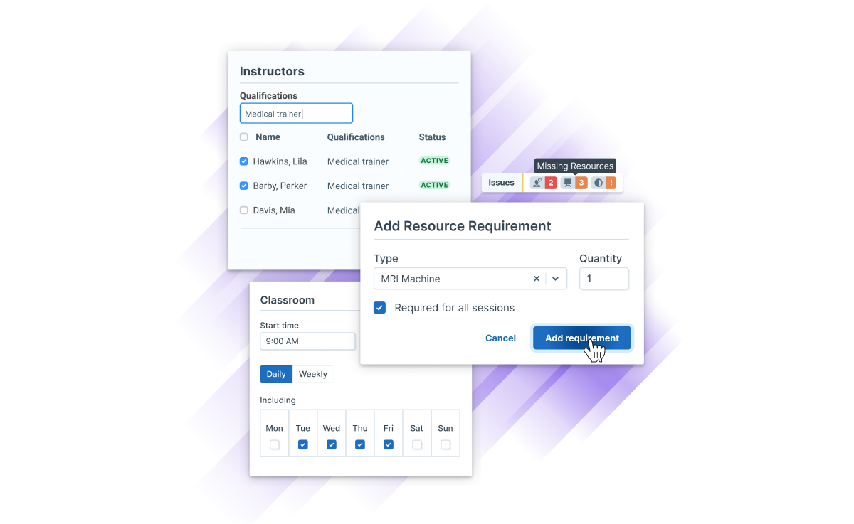 Administrate Training Management screenshot: Quickly build and manage a library of courses using course templates. Deliver a course in different modalities - elearning, ILT/VILT, blended, and classroom - but manage it all from a single record. 