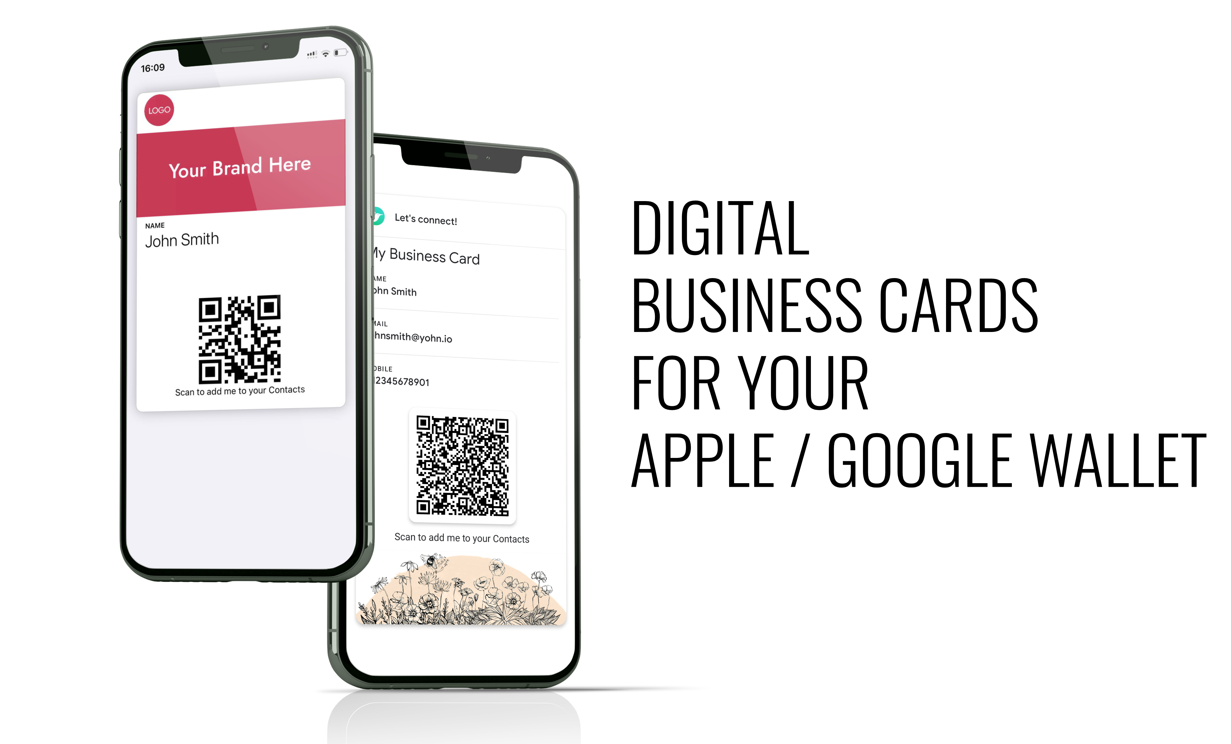 Create digital business cards or vCards - as simple QR codes, cards for Apple / Google Wallet or landing pages