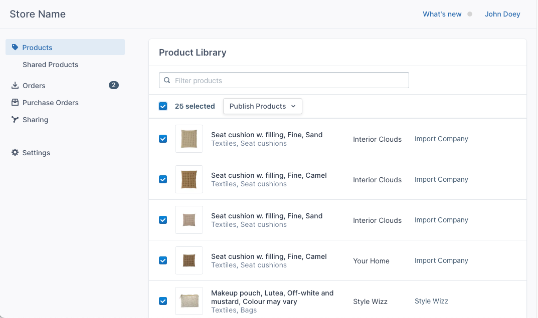Stedger screenshot: Easily publish products from all connected suppliers. Directly to your eCommerce platform.