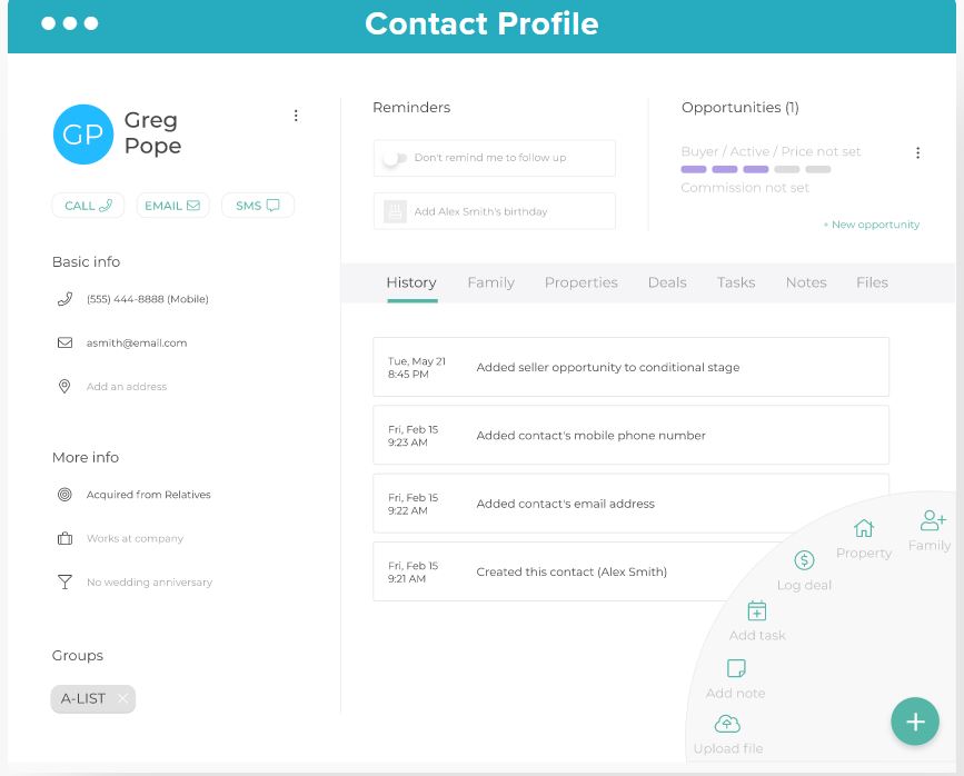 RealOffice360 contact profile
