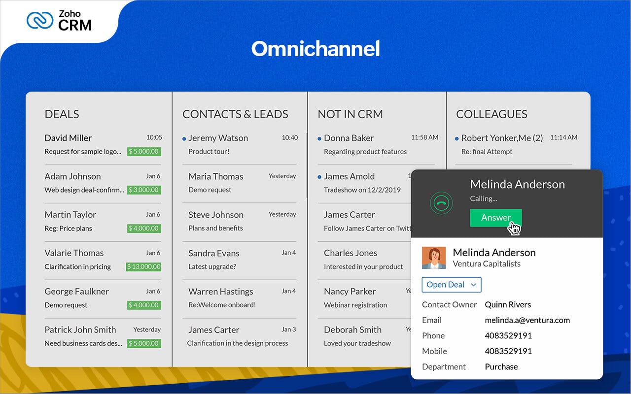 Zoho CRM Software - Connect with customers through multiple channels from within the platform