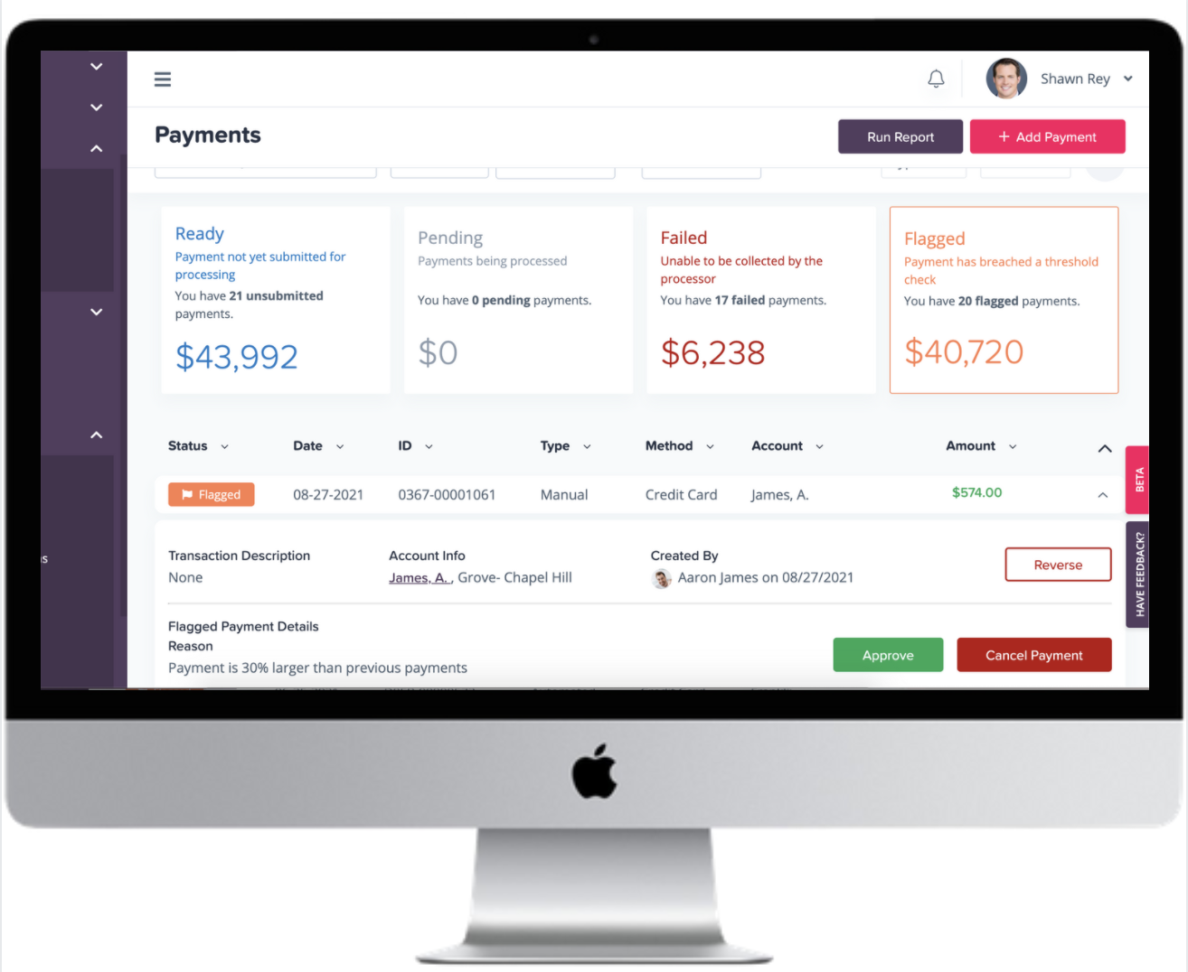 Manage payments using Kangarootime's payment dashboard. Monitor processed, flagged, and failed payments. Gain insight into your center's financial data with in-depth reporting.