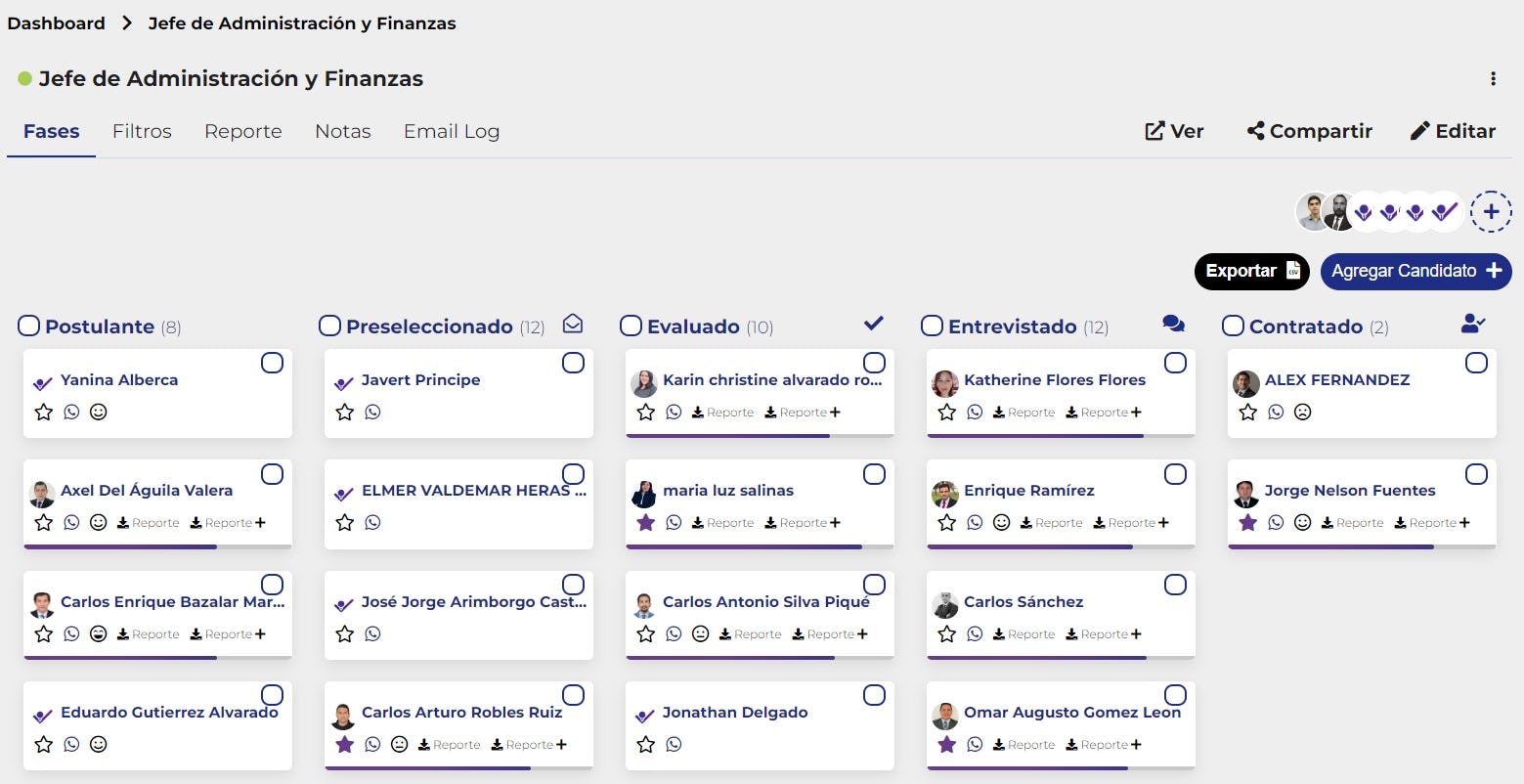 Te Recluta Software - Selection process stage view