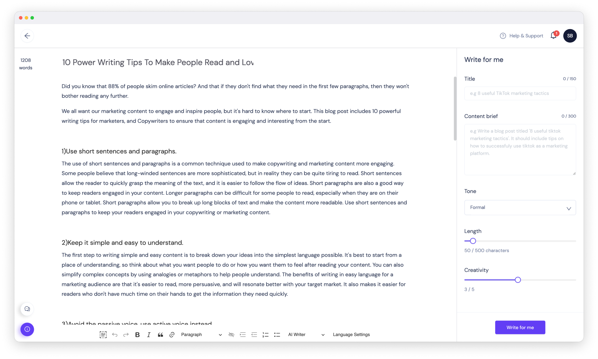 Long Form Writing Assistant | MarketingCopy AI