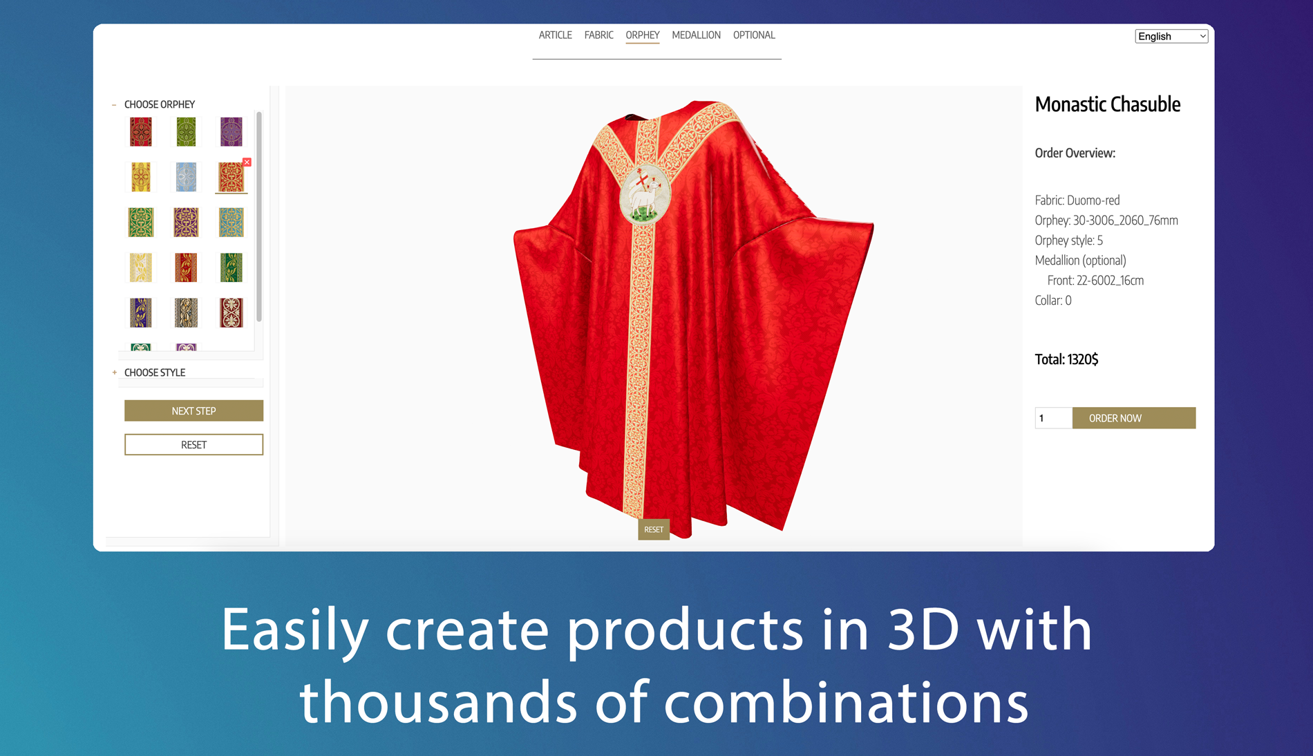Easily create products in 3D with thousands of combinations