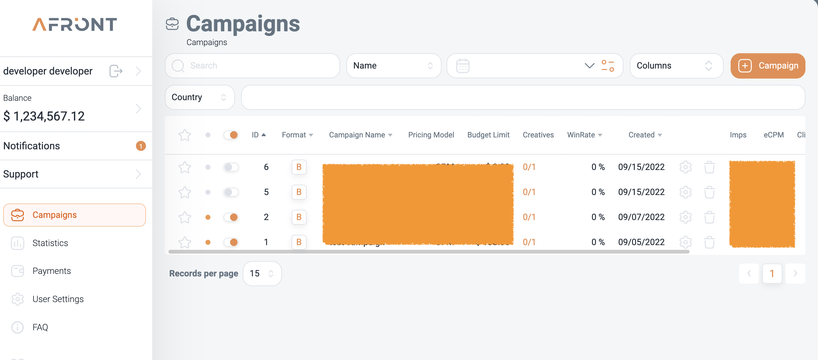 Campaign Page - Check the stats and enjoy, role up your Campaigns