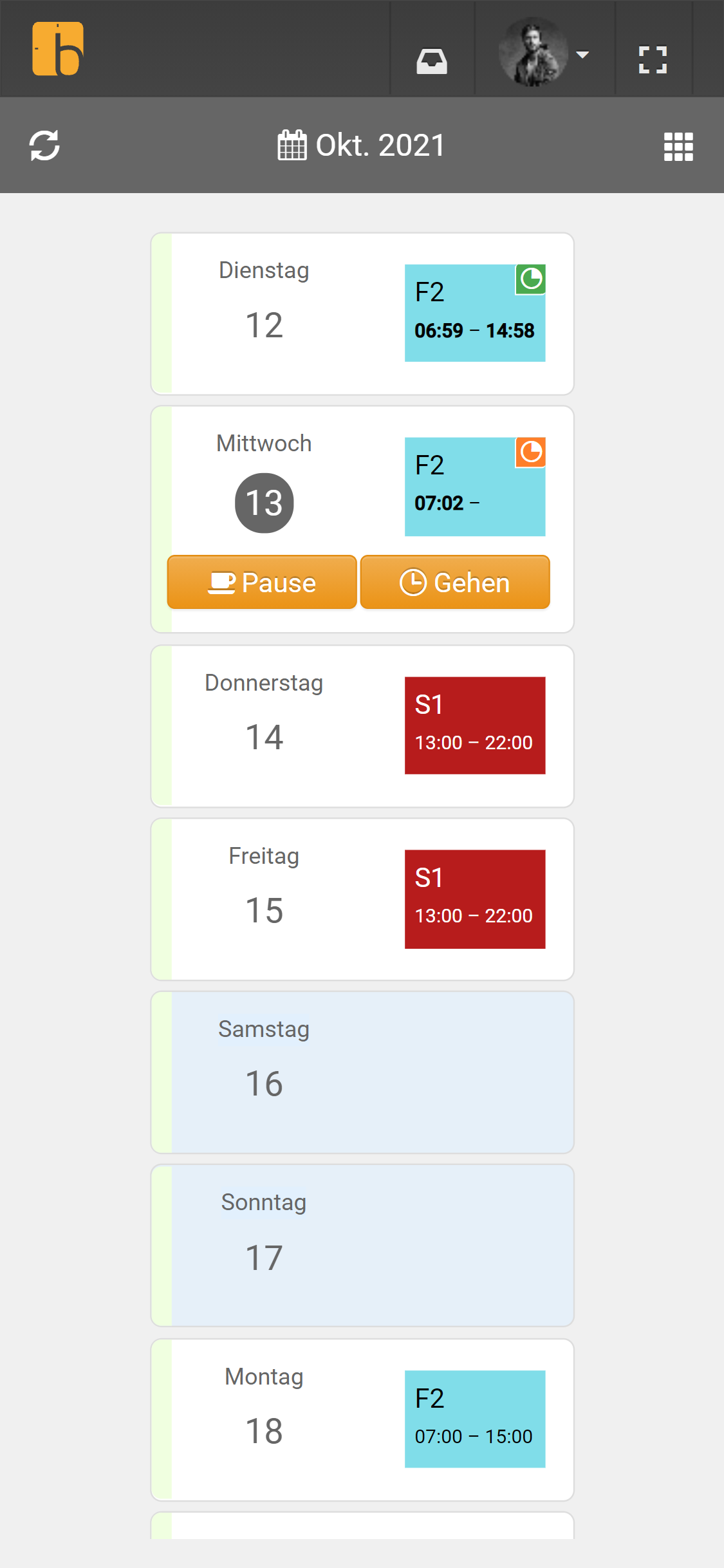 biduum Software - Mitarbeiterportal (Smartphone-Ansicht)