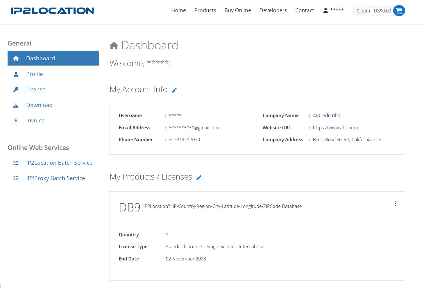 user dashboard page