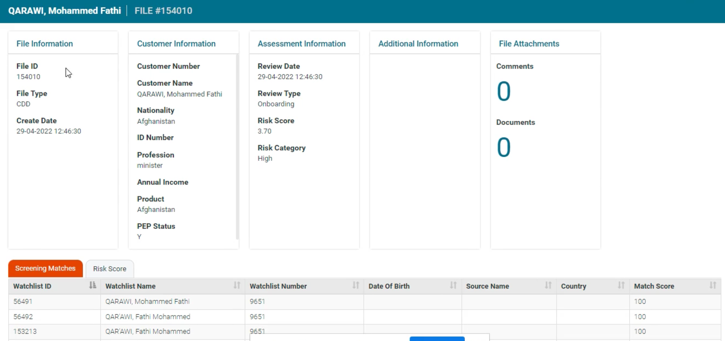Effiya Anti-Money Laundering Solution screenshot: Effiya Anti-Money Laundering Solution case investigation