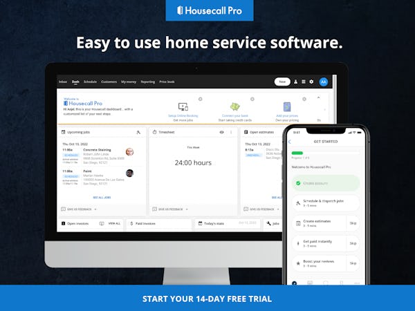 Housecall Pro screenshot: Work simpler and grow smarter with Housecall Pro. Easily manage payments, scheduling, dispatching, and more — all from one, convenient platform.