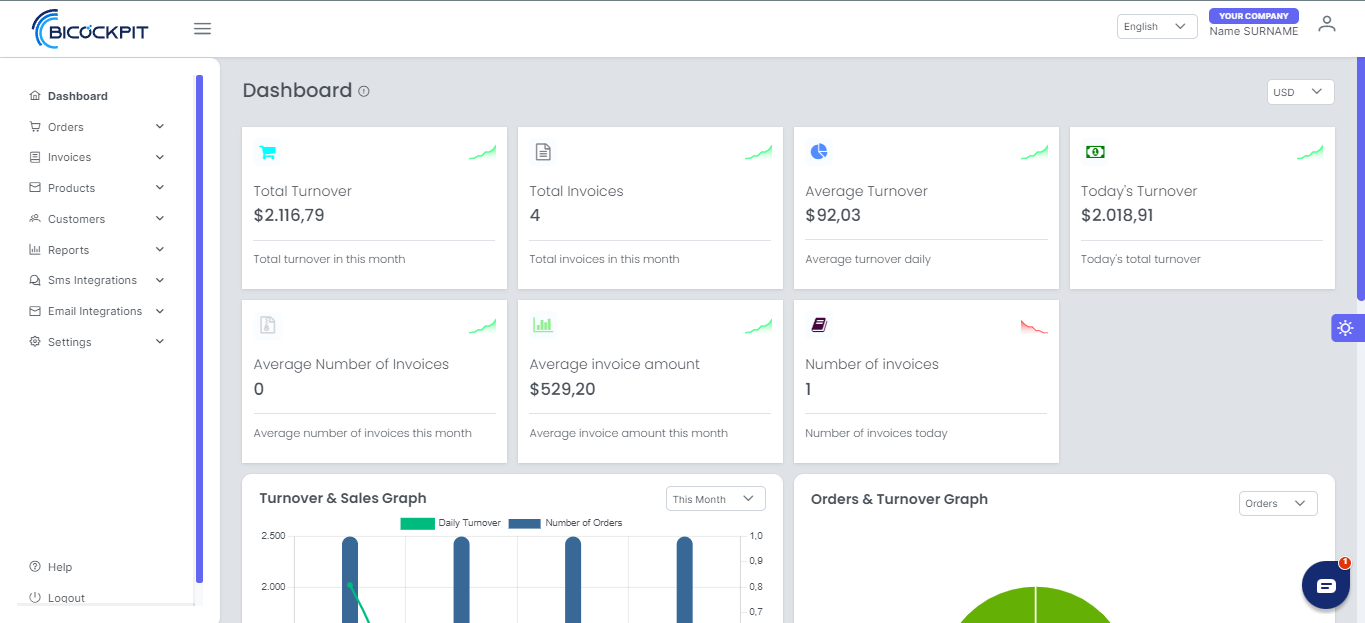 BiCockpit Software - BiCockpit Demo Account Dashboard