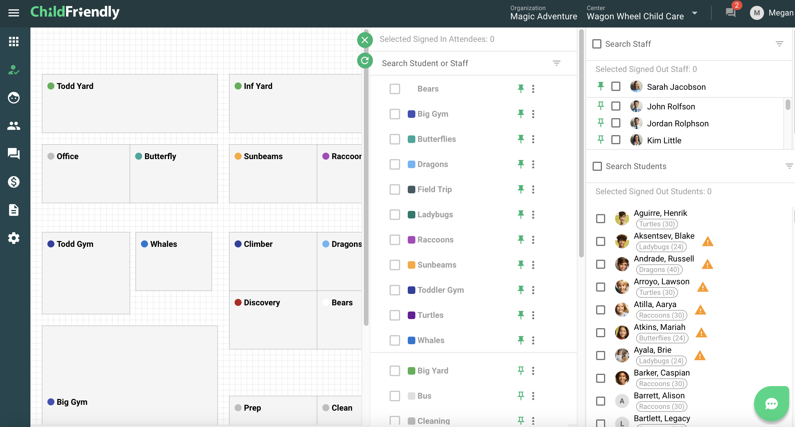 ChildFriendly screenshot: ChildFriendly main attendance dashboard area