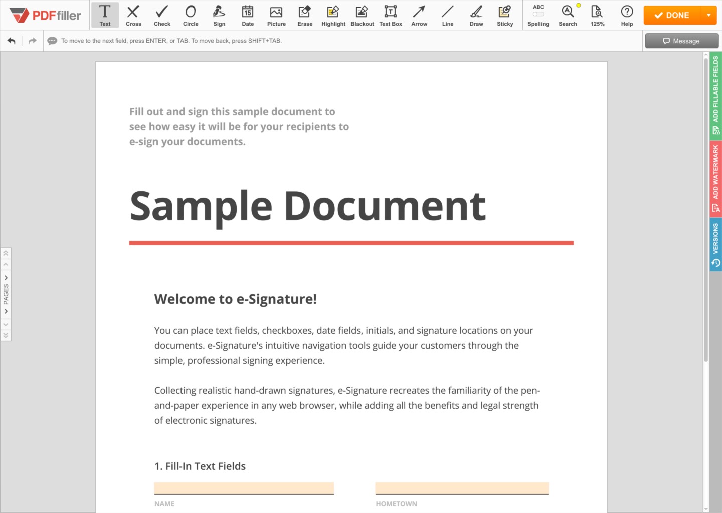 pdfFiller Document editor