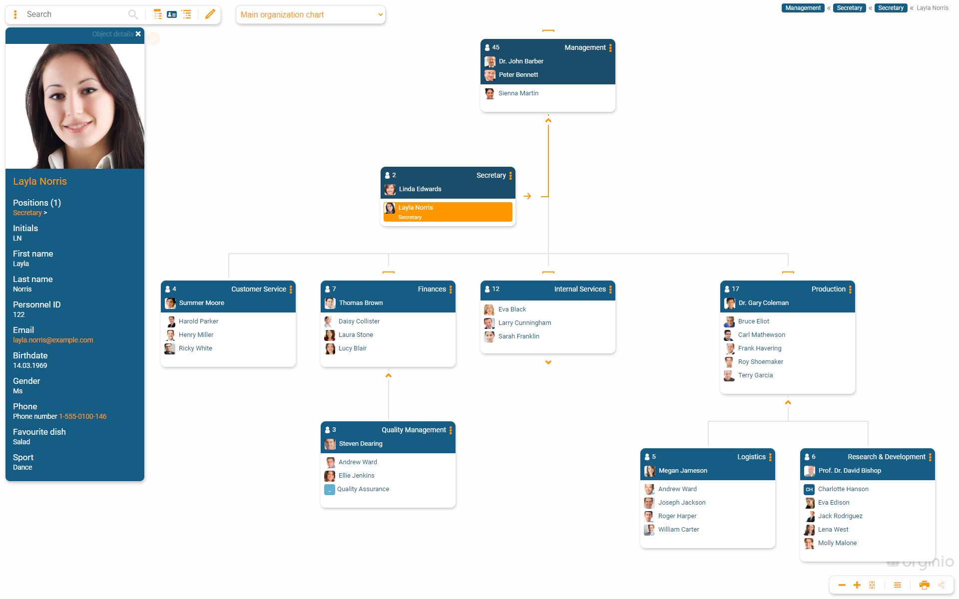 orginio screenshot: Easy org chart creation in the cloud with orginio