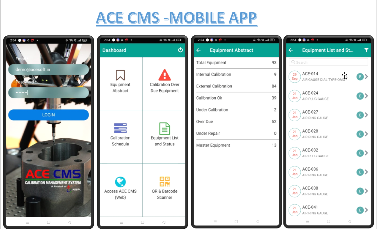 ACE Calibration Management System - Android Mobile Application Screen Shot