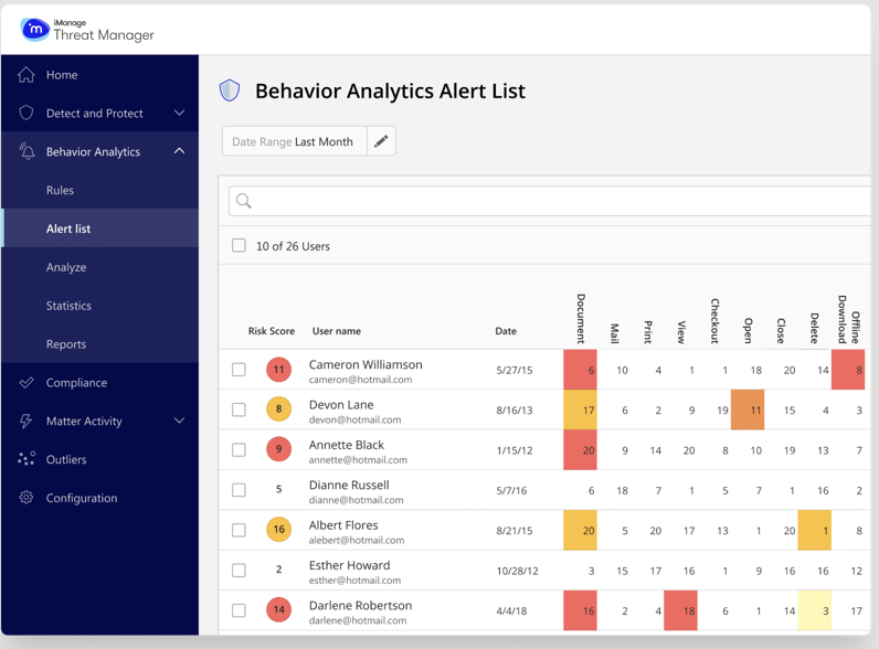 iManage Threat Manager screenshot: web app ux