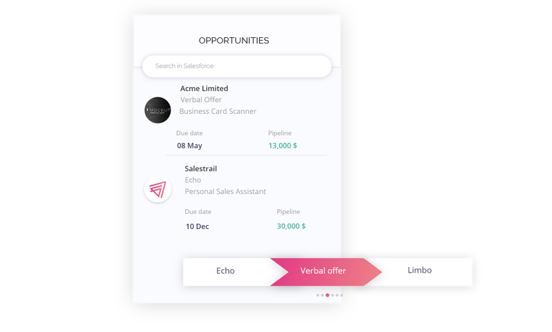 Salestrail  screenshot: Salestrail opportunity management screenshot