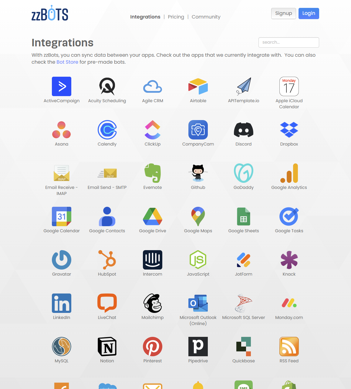 Integrations Page