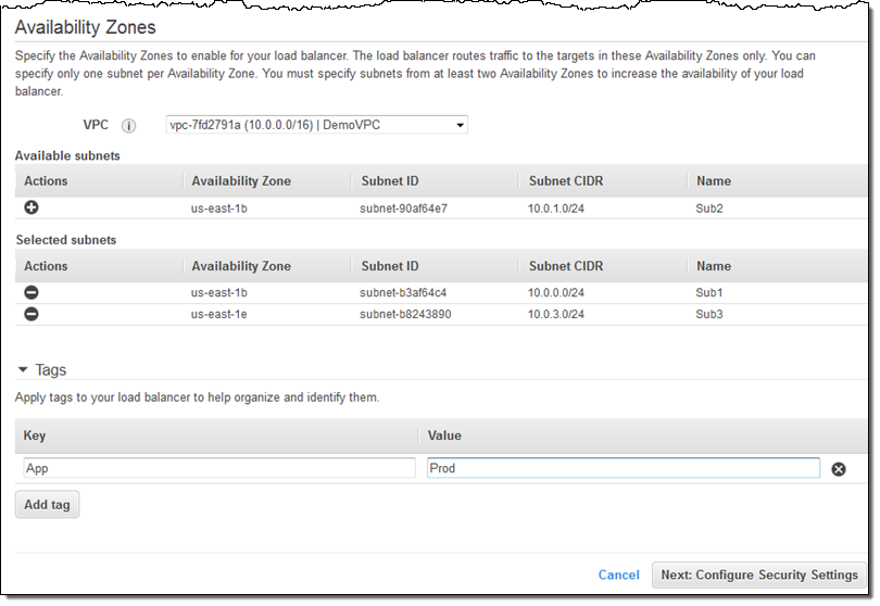 Elastic Load Balancing screenshot: Elastic Load Balancing tags 
