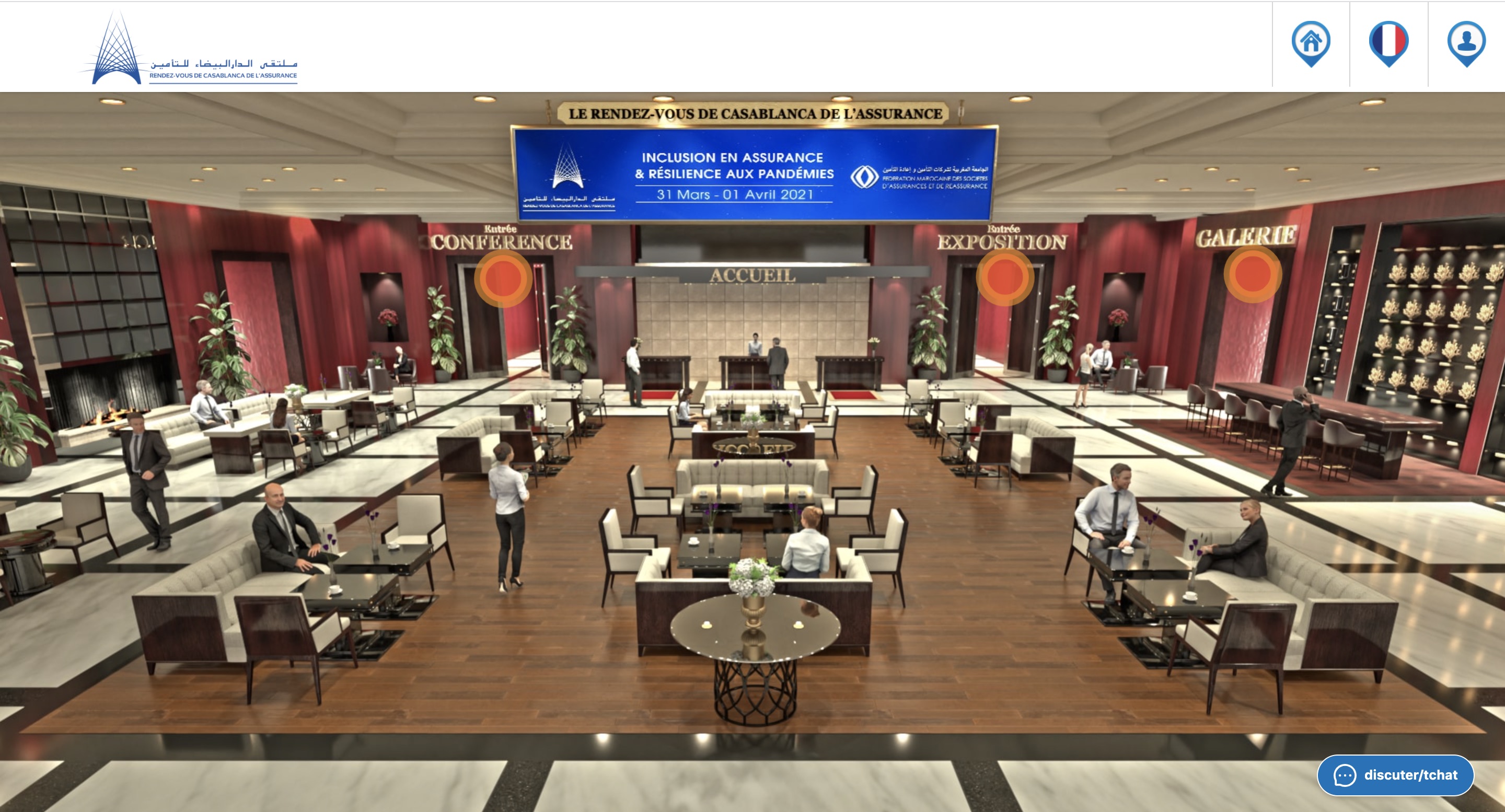 Webevents-app screenshot: 3D lobby conference