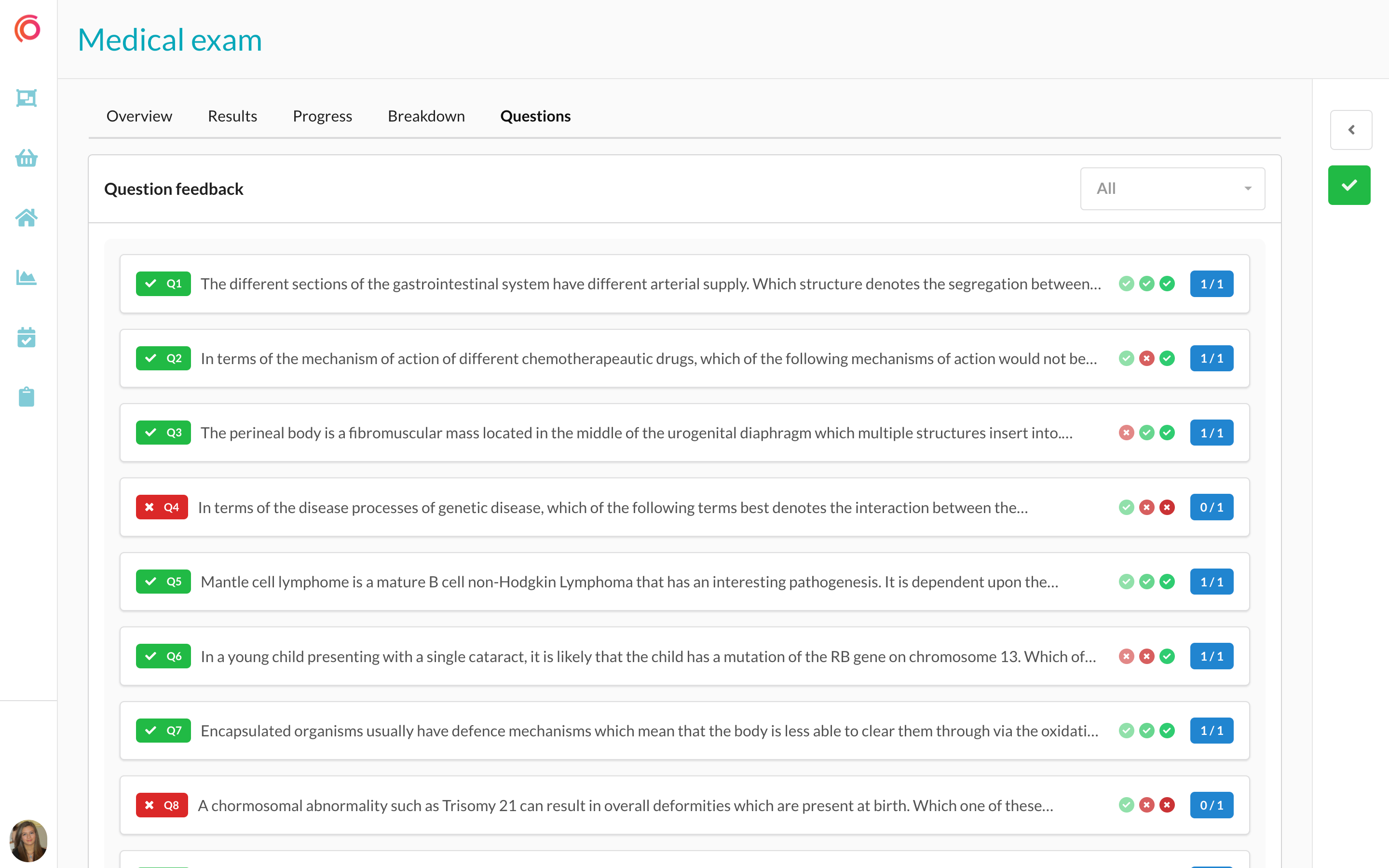 Synap Software - Learners can review test results and answers as well as comparing their last 3 attempts to gauge progress