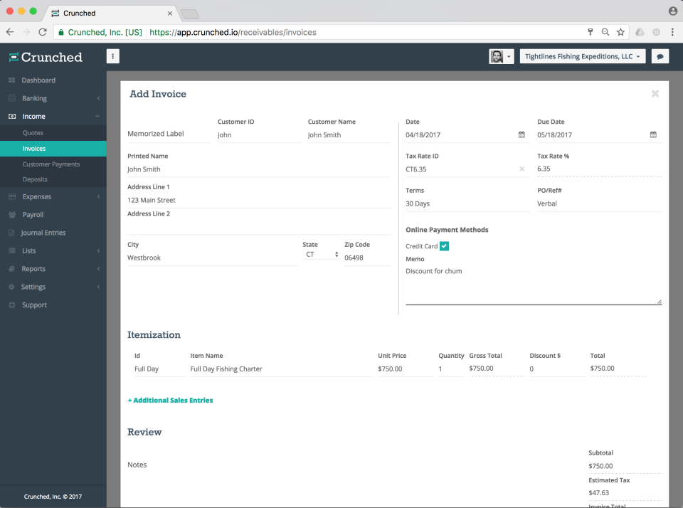 Crunched Software - Rapid invoice creation
