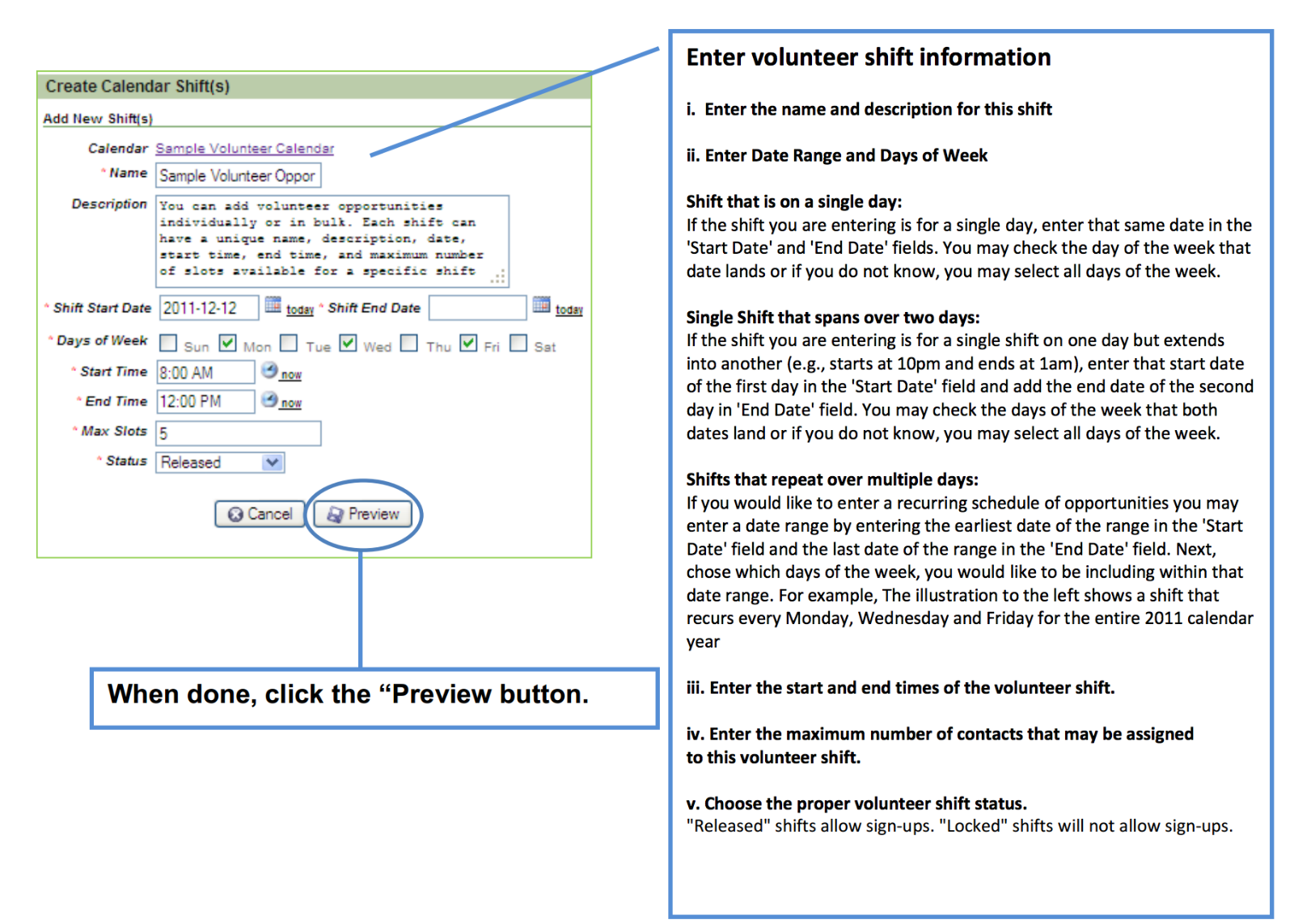 Create volunteer shifts