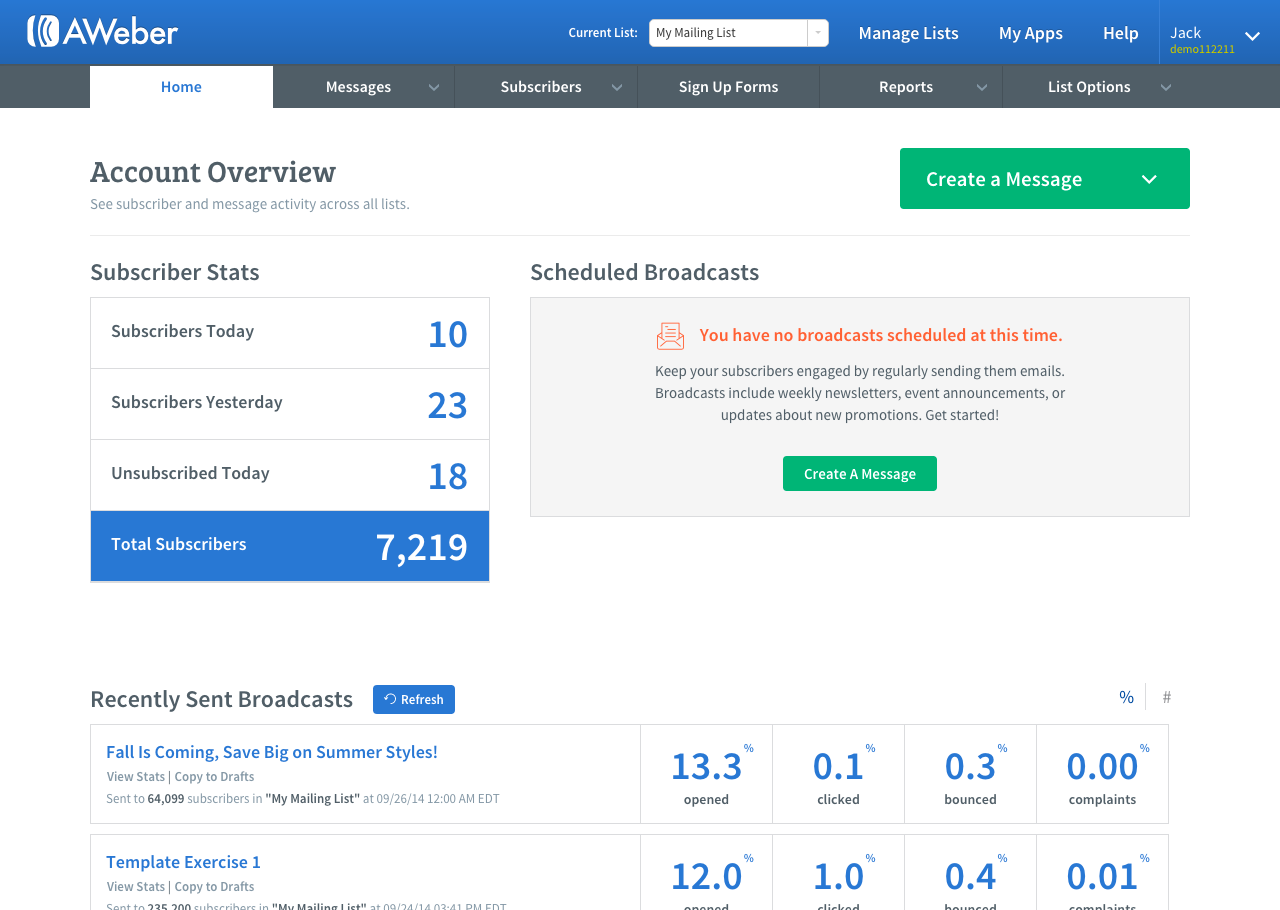 AWeber Software - Dashboard