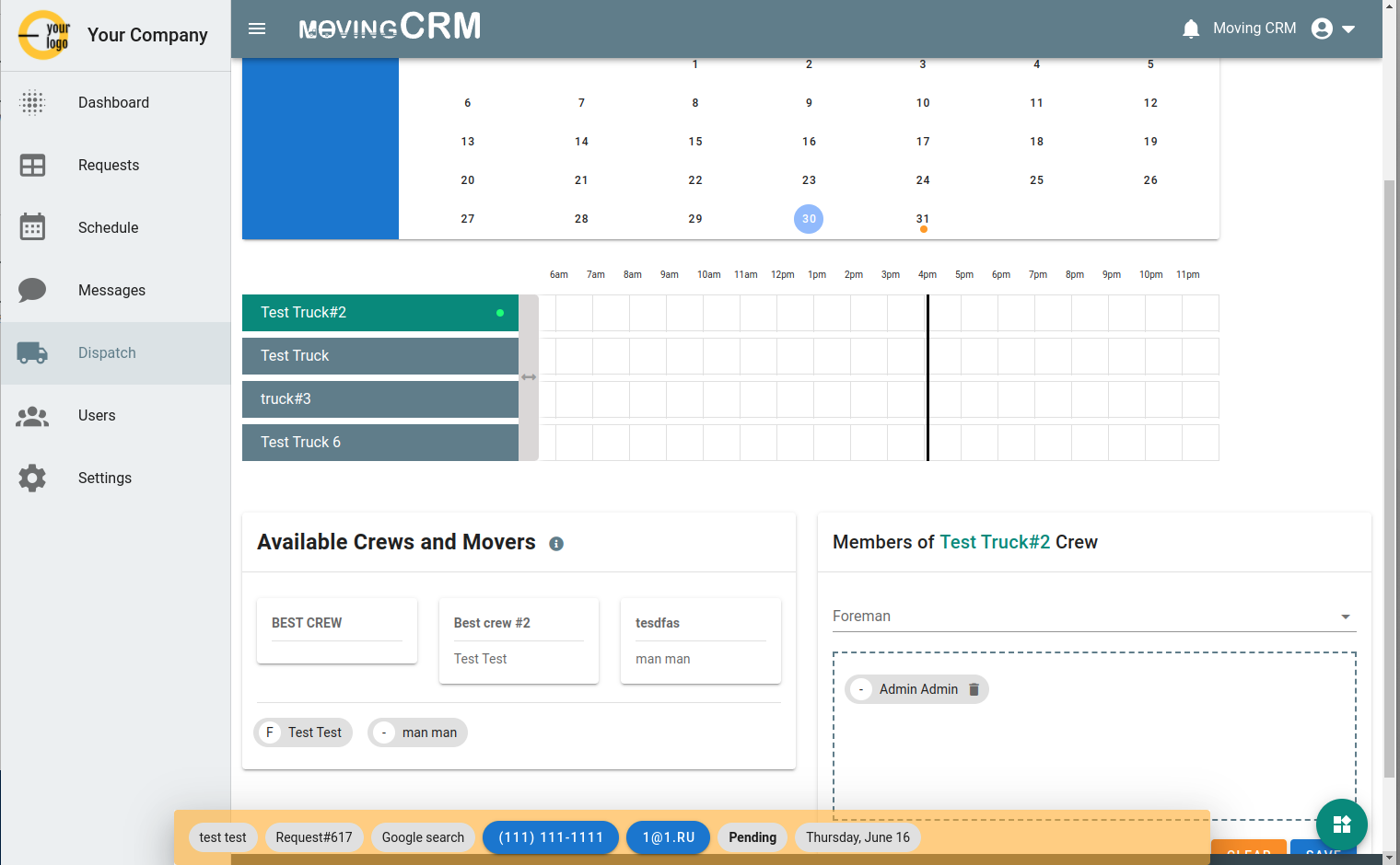 MovingCRM screenshot: MovingCRM dispatch management