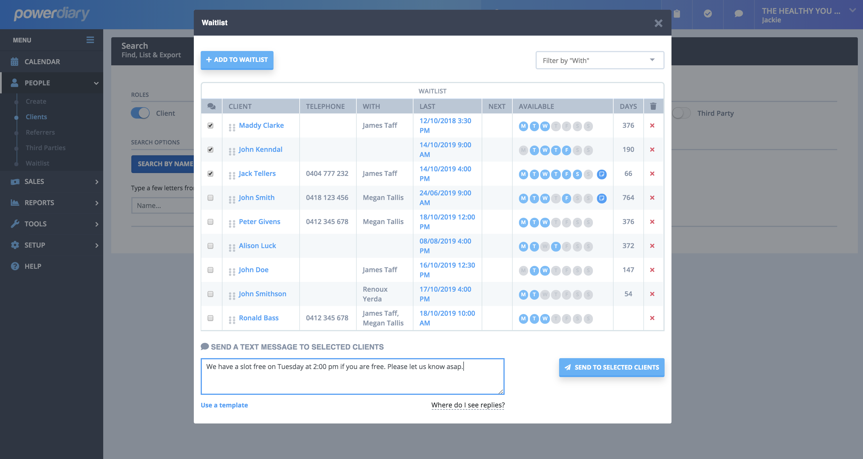 Power Diary waitlist management