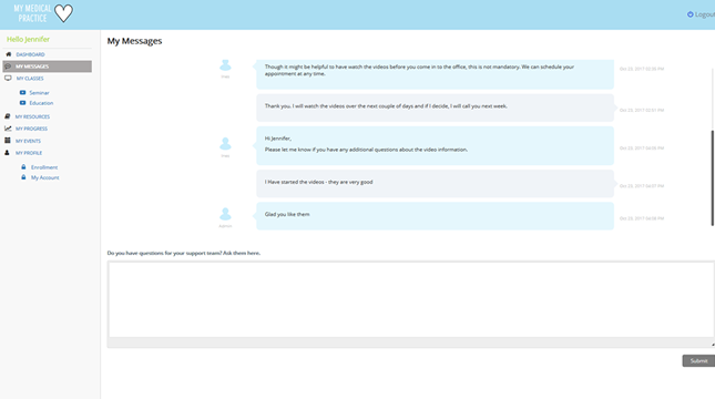 Communication between businesses and clients is secure and encrypted through the Clinic Link messaging platform