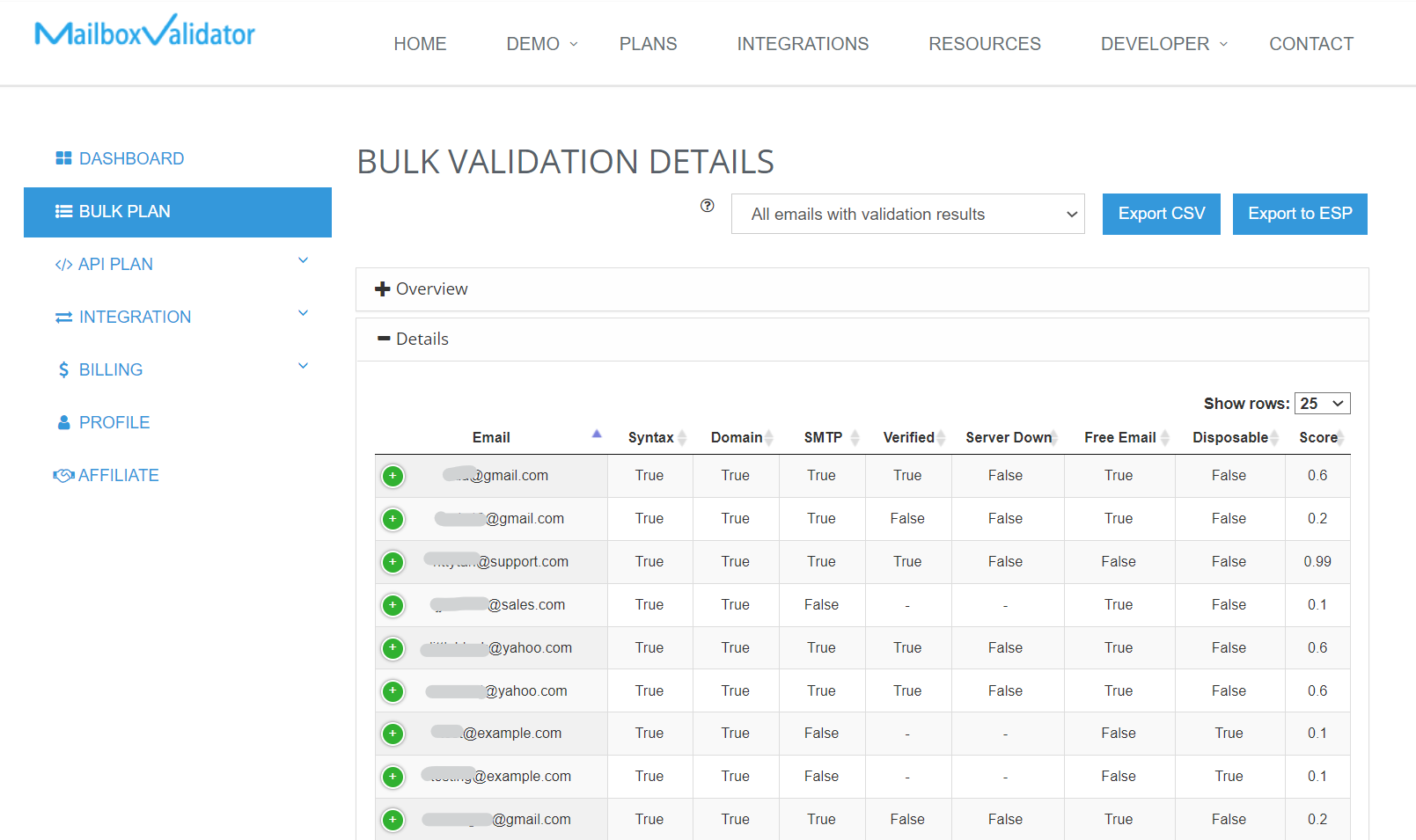 bulk validation details