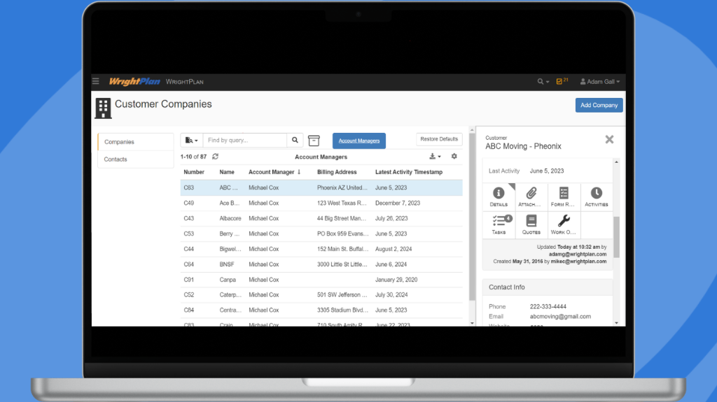 WrightPlan Software - Customer Relationship Management: From storing contact information to tracking follow-up tasks, meeting notes, and activities, WrightPlan's one-stop CRM module keeps your customer data organized & accessible.