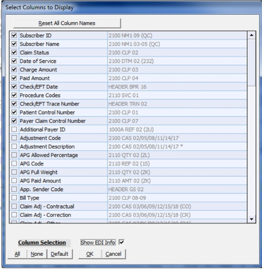 EDI Power Reader Software - EDI Power Reader column names