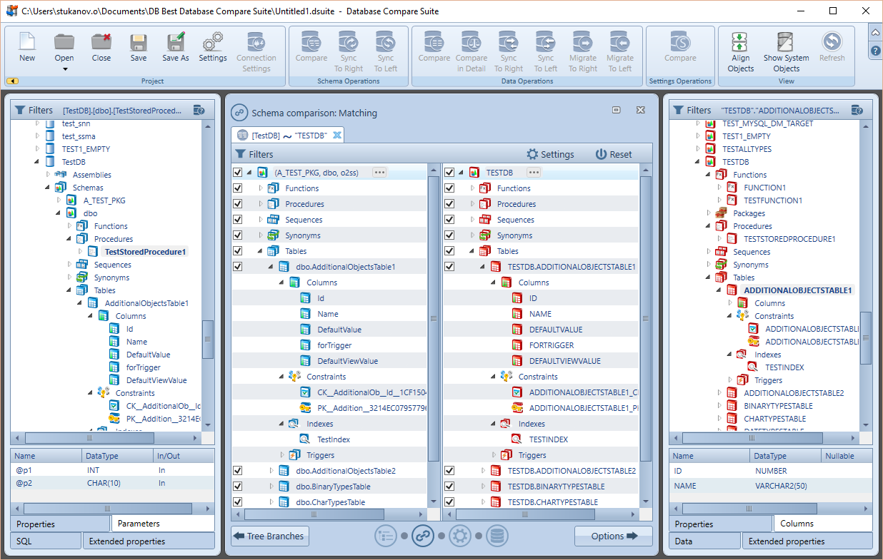 Database Compare Suite schema comparisons screenshot