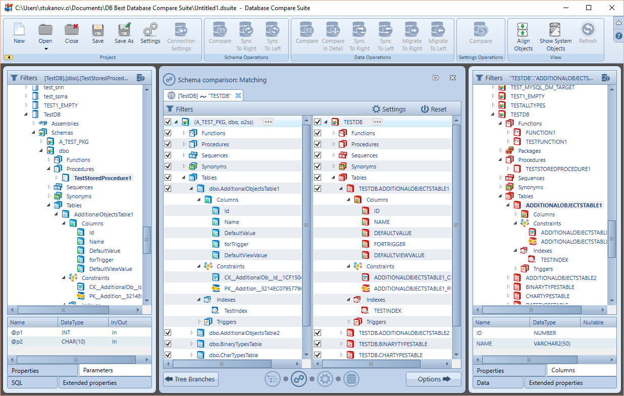 Database Compare Suite Software - Database Compare Suite schema comparisons screenshot